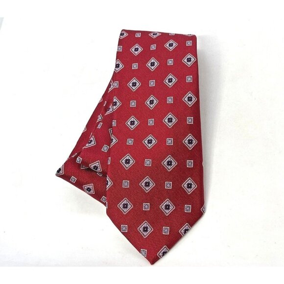 Brooks Brothers Geometric Square & Diamond Red 100% Silk Tie